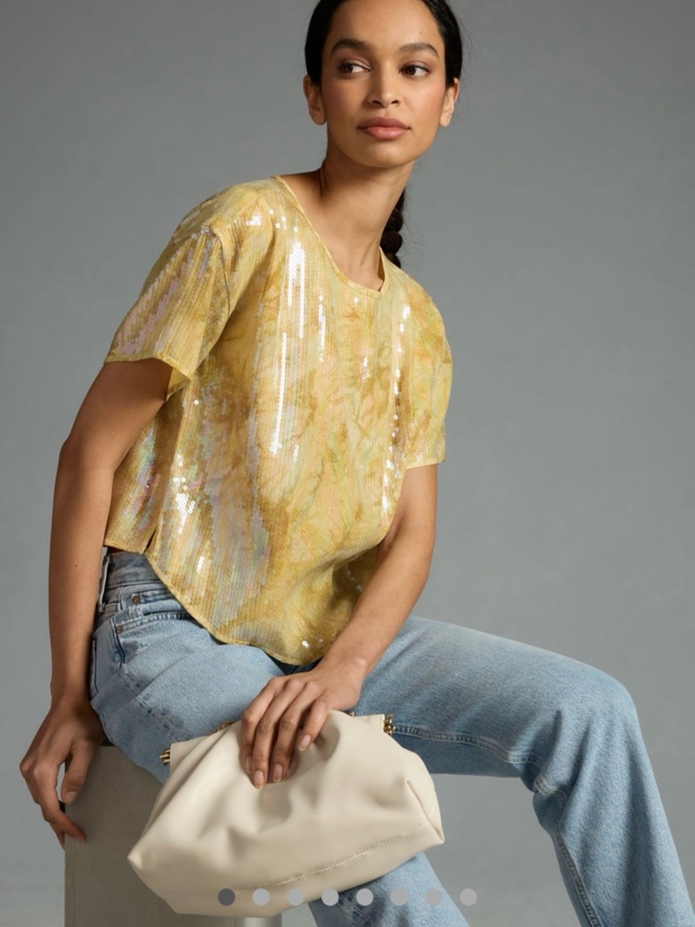 Anthropologie Pilcro Yellow Sequin Short-Sleeve Women's Top